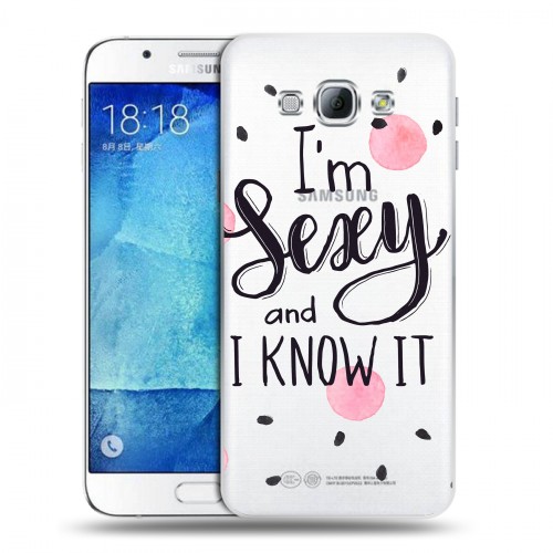 Полупрозрачный дизайнерский пластиковый чехол для Samsung Galaxy A8 Прозрачные надписи 1
