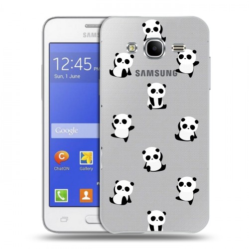 Полупрозрачный дизайнерский силиконовый чехол для Samsung Galaxy J7 Прозрачные панды 