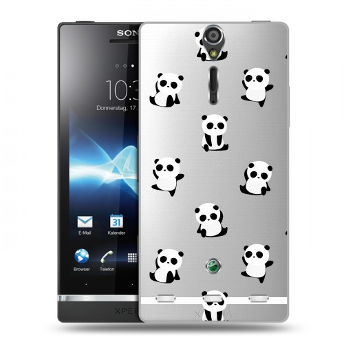 Полупрозрачный дизайнерский пластиковый чехол для Sony Xperia S Прозрачные панды 