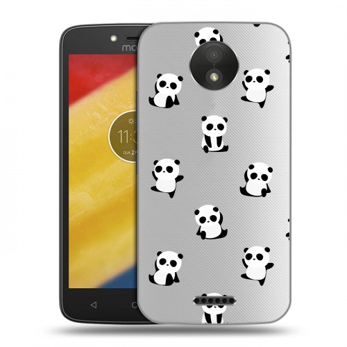 Полупрозрачный дизайнерский пластиковый чехол для Motorola Moto C Plus Прозрачные панды 