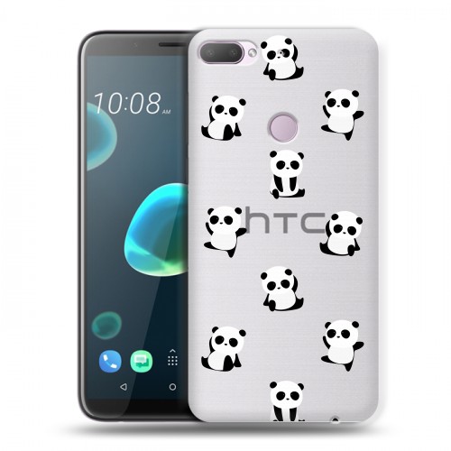 Полупрозрачный дизайнерский силиконовый чехол для HTC Desire 12 Plus Прозрачные панды 