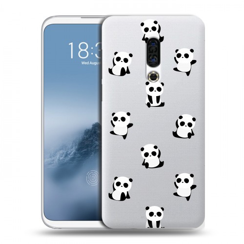 Полупрозрачный дизайнерский пластиковый чехол для Meizu 16th Прозрачные панды 