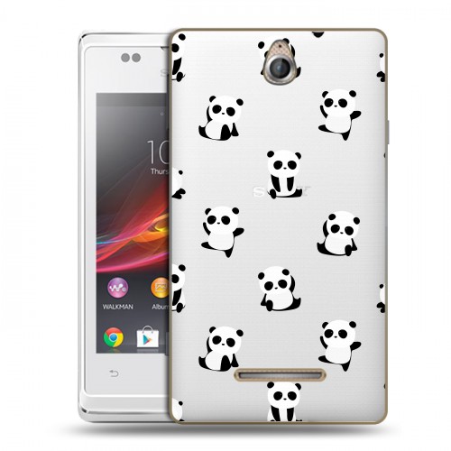 Полупрозрачный дизайнерский пластиковый чехол для Sony Xperia E Прозрачные панды 