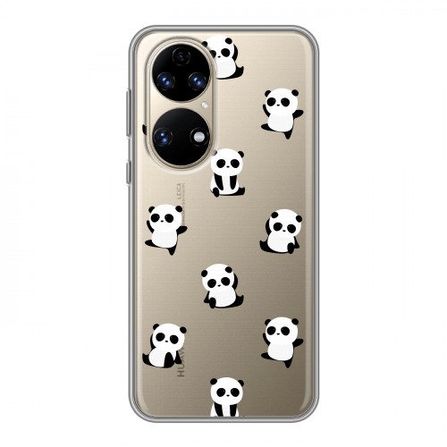 Полупрозрачный дизайнерский силиконовый с усиленными углами чехол для Huawei P50 Pro Прозрачные панды 
