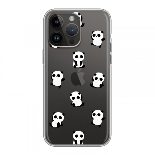 Полупрозрачный дизайнерский силиконовый с усиленными углами чехол для Iphone 14 Pro Max Прозрачные панды 