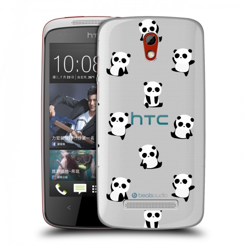 Полупрозрачный дизайнерский пластиковый чехол для HTC Desire 500 Прозрачные панды 