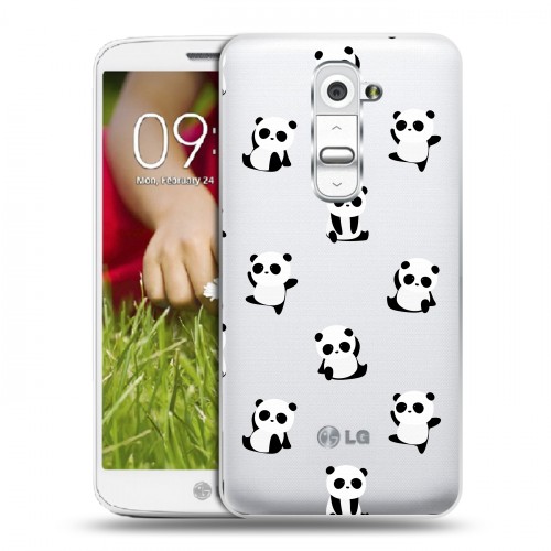 Полупрозрачный дизайнерский пластиковый чехол для LG Optimus G2 mini Прозрачные панды 