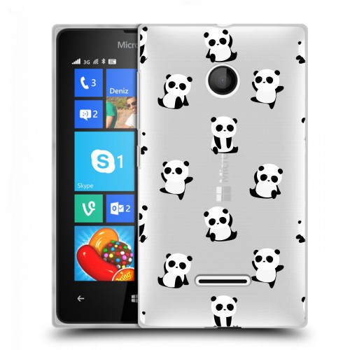 Полупрозрачный дизайнерский пластиковый чехол для Microsoft Lumia 435 Прозрачные панды 