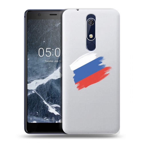 Полупрозрачный дизайнерский пластиковый чехол для Nokia 5.1 Российский флаг