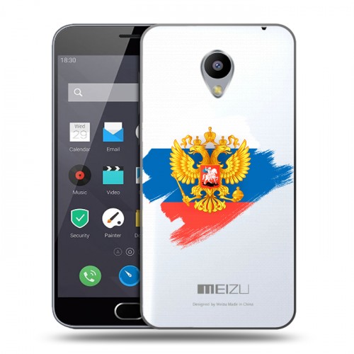 Полупрозрачный дизайнерский пластиковый чехол для Meizu M2 Note Российский флаг