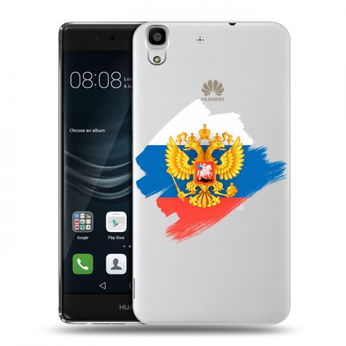 Полупрозрачный дизайнерский пластиковый чехол для Huawei Y6II Российский флаг