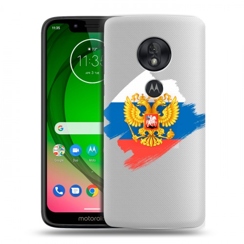 Полупрозрачный дизайнерский пластиковый чехол для Motorola Moto G7 Play Российский флаг