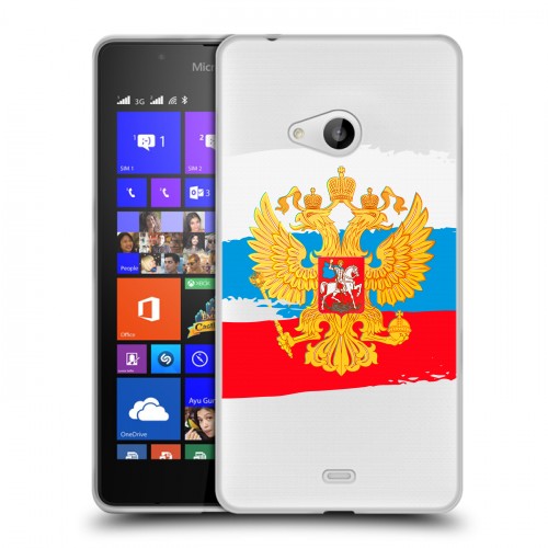 Полупрозрачный дизайнерский пластиковый чехол для Microsoft Lumia 540 Российский флаг