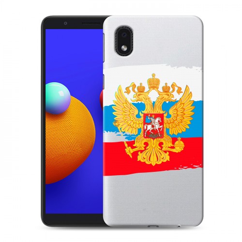Полупрозрачный дизайнерский пластиковый чехол для Samsung Galaxy A01 Core Российский флаг
