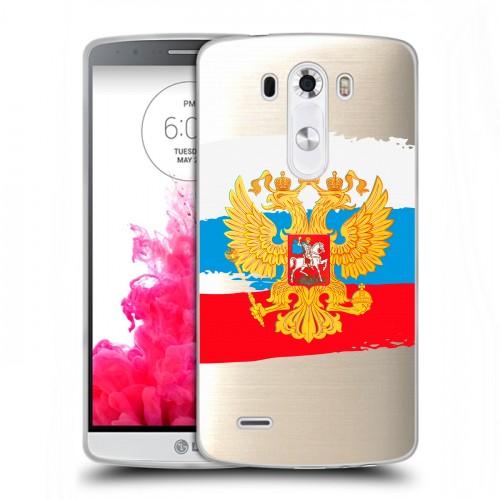 Полупрозрачный дизайнерский силиконовый чехол для LG G3 (Dual-LTE) Российский флаг