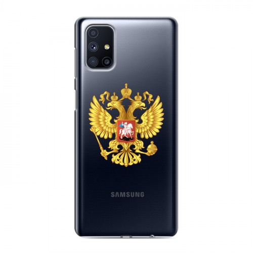 Полупрозрачный дизайнерский силиконовый с усиленными углами чехол для Samsung Galaxy M51 Российский флаг