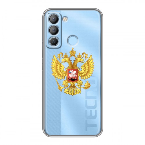 Полупрозрачный дизайнерский силиконовый с усиленными углами чехол для Tecno Pop 5 LTE Российский флаг