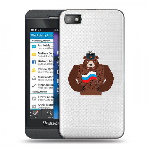 Полупрозрачный дизайнерский пластиковый чехол для BlackBerry Z10 Российский флаг