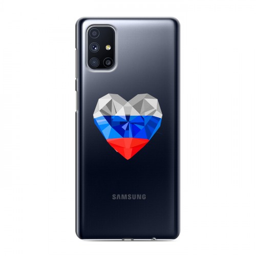 Полупрозрачный дизайнерский силиконовый с усиленными углами чехол для Samsung Galaxy M51 Российский флаг