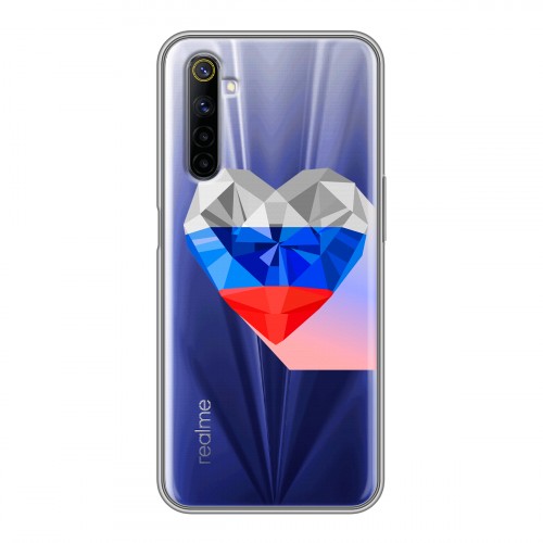 Полупрозрачный дизайнерский силиконовый чехол для Realme 6 Российский флаг