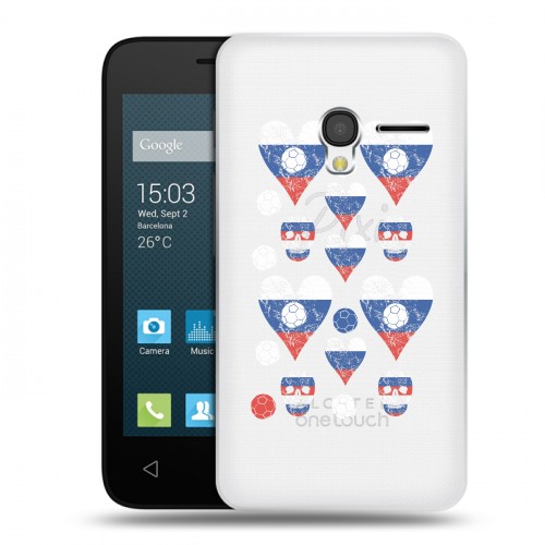 Полупрозрачный дизайнерский пластиковый чехол для Alcatel One Touch Pixi 3 (4.0) Российский флаг