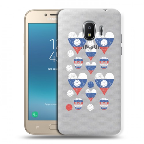 Полупрозрачный дизайнерский пластиковый чехол для Samsung Galaxy J2 (2018) Российский флаг