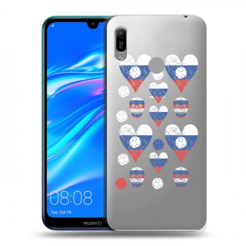 Полупрозрачный дизайнерский пластиковый чехол для Huawei Y6 (2019) Российский флаг