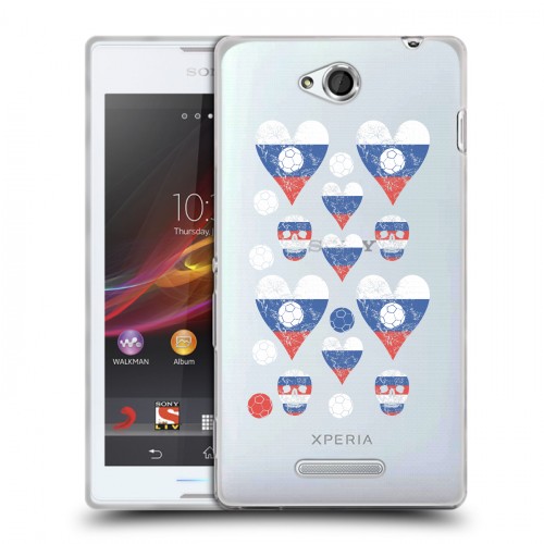 Полупрозрачный дизайнерский пластиковый чехол для Sony Xperia C Российский флаг
