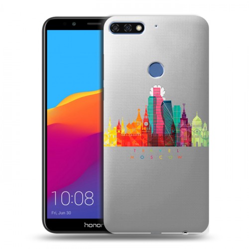 Полупрозрачный дизайнерский пластиковый чехол для Huawei Honor 7C Pro Москва