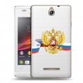 Полупрозрачный дизайнерский пластиковый чехол для Sony Xperia E Российский флаг