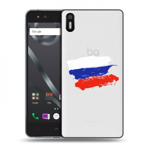 Полупрозрачный дизайнерский пластиковый чехол для BQ Aquaris X5 Российский флаг