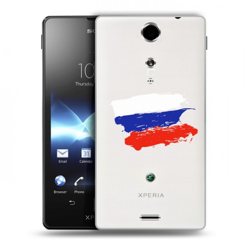 Полупрозрачный дизайнерский пластиковый чехол для Sony Xperia TX Российский флаг