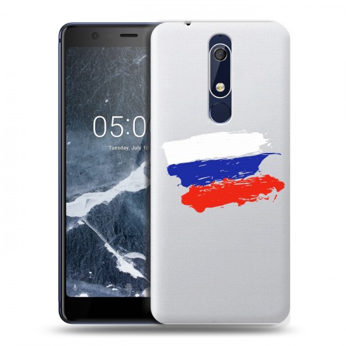 Полупрозрачный дизайнерский пластиковый чехол для Nokia 5.1 Российский флаг