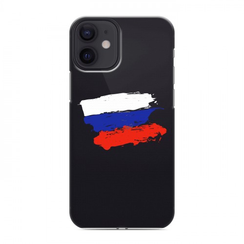 Полупрозрачный дизайнерский силиконовый с усиленными углами чехол для Iphone 12 Mini Российский флаг