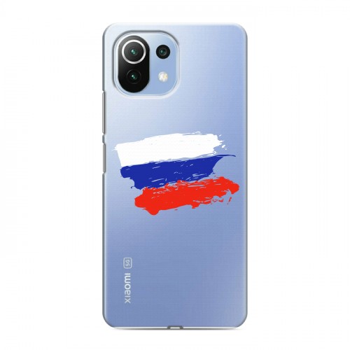 Полупрозрачный дизайнерский силиконовый с усиленными углами чехол для Xiaomi Mi 11 Lite Российский флаг