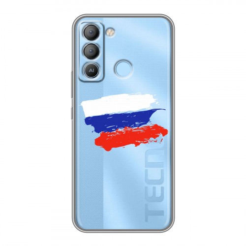 Полупрозрачный дизайнерский силиконовый чехол для Tecno Pop 5 LTE Российский флаг