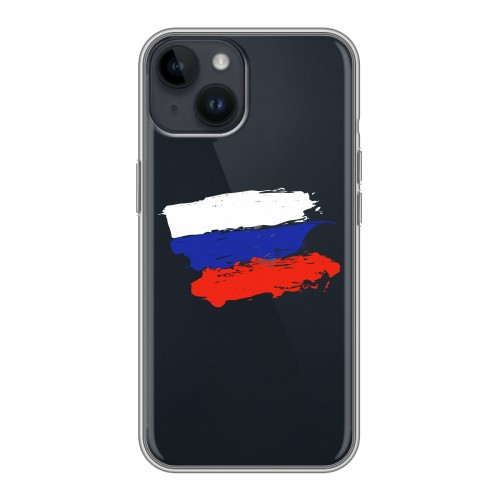 Полупрозрачный дизайнерский пластиковый чехол для Iphone 14 Российский флаг