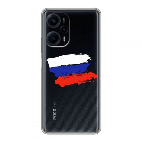 Полупрозрачный дизайнерский силиконовый с усиленными углами чехол для XIaomi Poco F5 Российский флаг