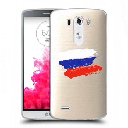 Полупрозрачный дизайнерский силиконовый чехол для LG G3 (Dual-LTE) Российский флаг