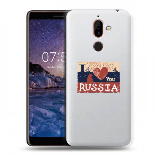 Полупрозрачный дизайнерский пластиковый чехол для Nokia 7 Plus Российский флаг