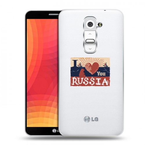 Полупрозрачный дизайнерский пластиковый чехол для LG Optimus G2 Российский флаг