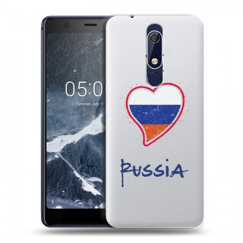 Полупрозрачный дизайнерский пластиковый чехол для Nokia 5.1 Российский флаг