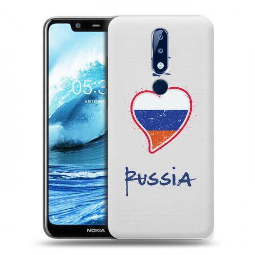 Полупрозрачный дизайнерский пластиковый чехол для Nokia 5.1 Plus Российский флаг