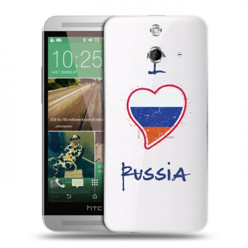 Полупрозрачный дизайнерский пластиковый чехол для HTC One E8 Российский флаг