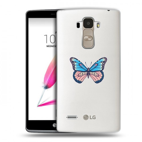 Полупрозрачный дизайнерский силиконовый чехол для LG G4 Stylus прозрачные Бабочки 