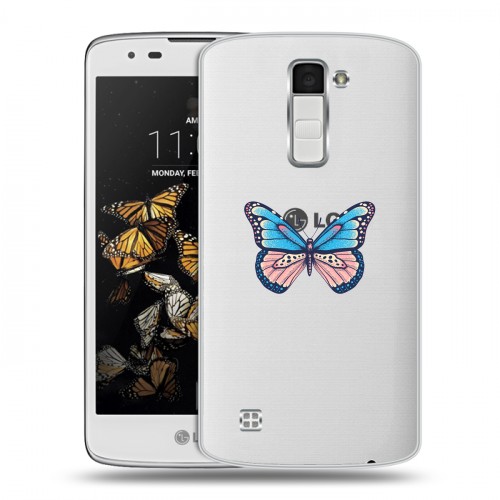Полупрозрачный дизайнерский пластиковый чехол для LG K8 прозрачные Бабочки 
