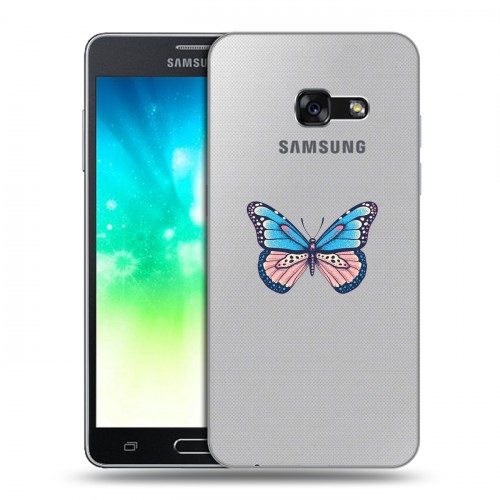 Полупрозрачный дизайнерский силиконовый с усиленными углами чехол для Samsung Galaxy A3 (2017) прозрачные Бабочки 