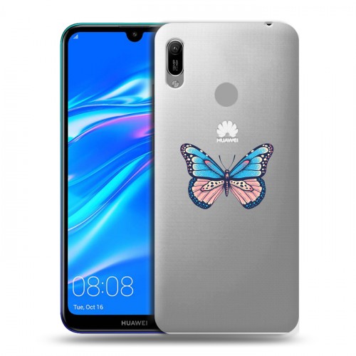 Полупрозрачный дизайнерский пластиковый чехол для Huawei Y6 (2019) прозрачные Бабочки 