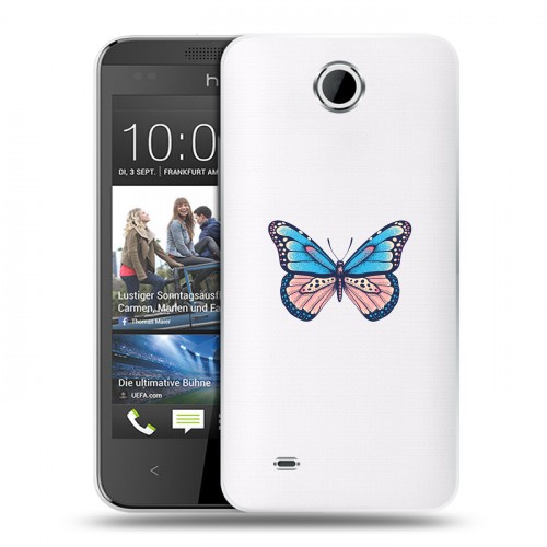 Полупрозрачный дизайнерский силиконовый чехол для HTC Desire 300 прозрачные Бабочки 