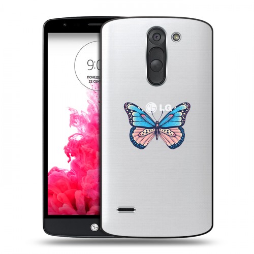 Полупрозрачный дизайнерский пластиковый чехол для LG G3 Stylus прозрачные Бабочки 